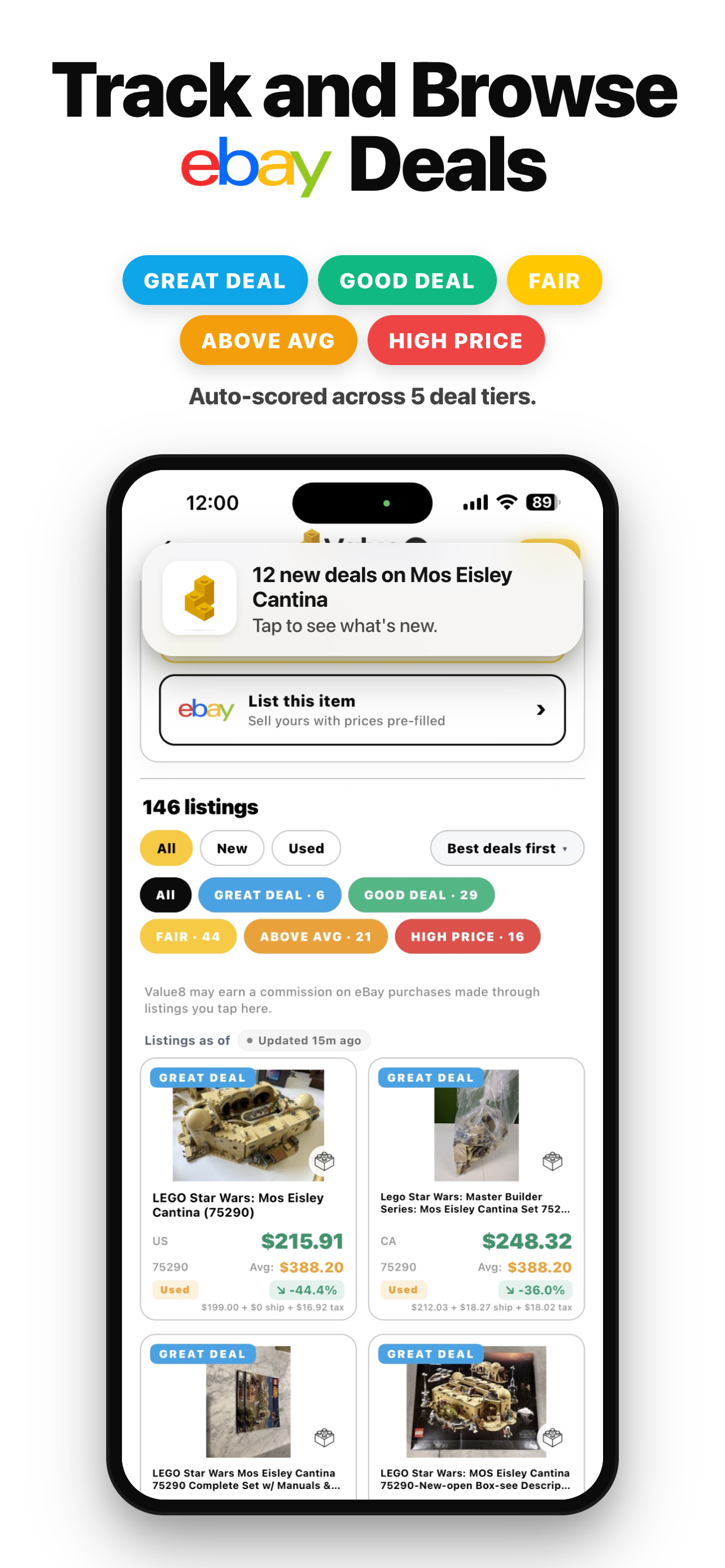 Value8 Marketplace — deal-tier feed with push notification