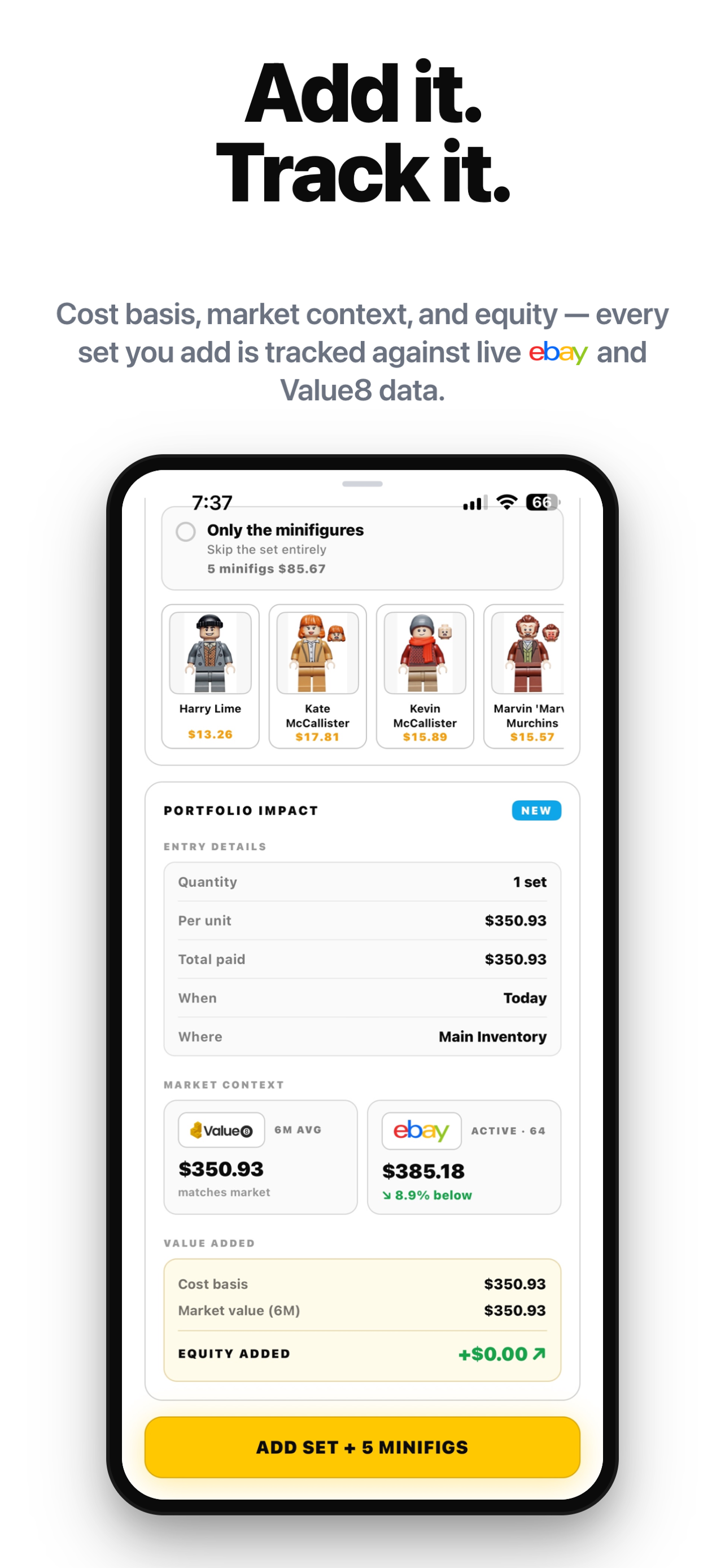 Value8 Add Entry — cost basis, market context, equity added